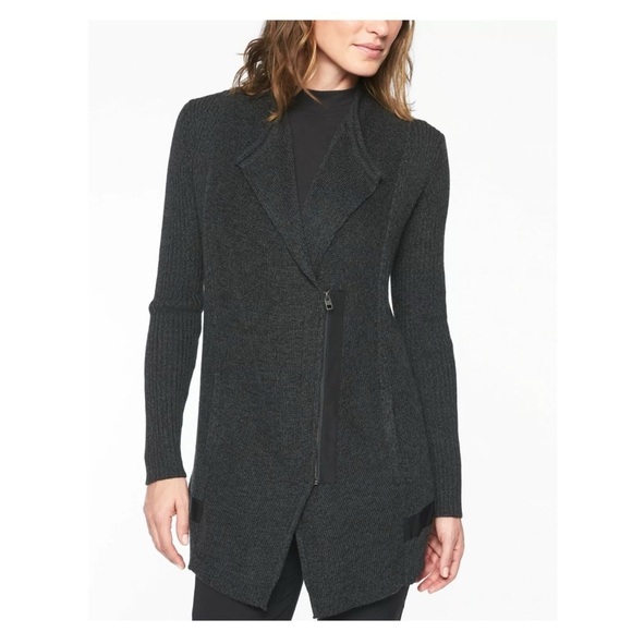 Athleta | Merino Wool Thermolite Sentinel Zip Front Sweater Coat Black | XS - Picture 6 of 16